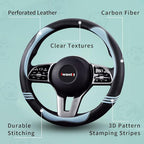 Iwantit® Cute Steering Wheel Cover for Women, Carbon Fiber&Breathable Pu Leather with Anti-Slip Rubber Ring, Steering Wheel P