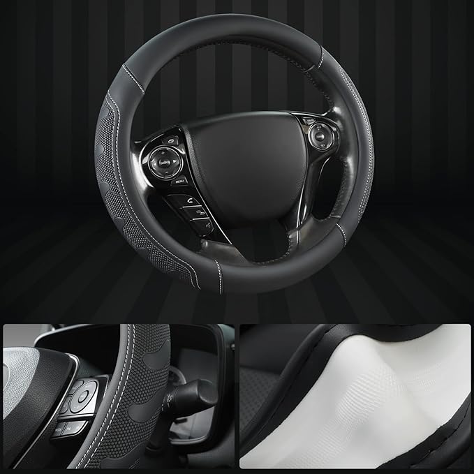 GIANT PANDA Microfiber Leather Steering Wheel Cover for Honda Accord,Civic,CR-V,HR-V,Pilot(Black+Gray Line-Standard Size)