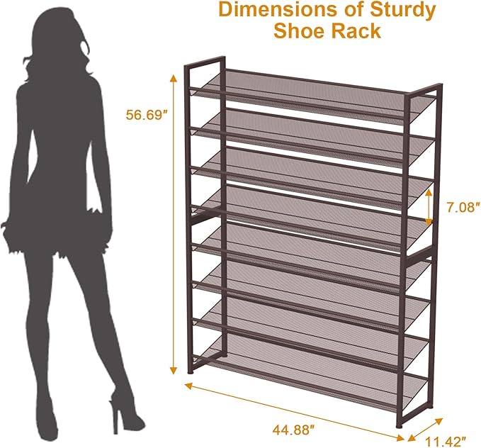 Large Shoe Rack 8 Tier Shoe Organizer, Heavy Duty Metal 4-Tier Stackable Shoe Storage Vertical Shoe Rack for Closet Front Doo