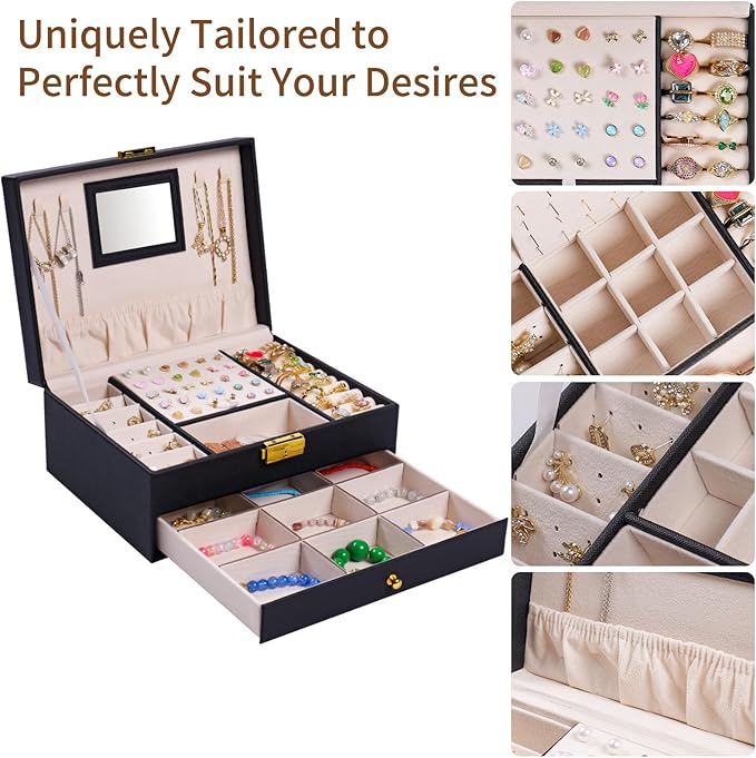 coobest Jewelry Box, 2 Layer Jewelry Organizer with Velvet Earring Organizer, Jewelry Holder Organizer Travel, White Jewelry 