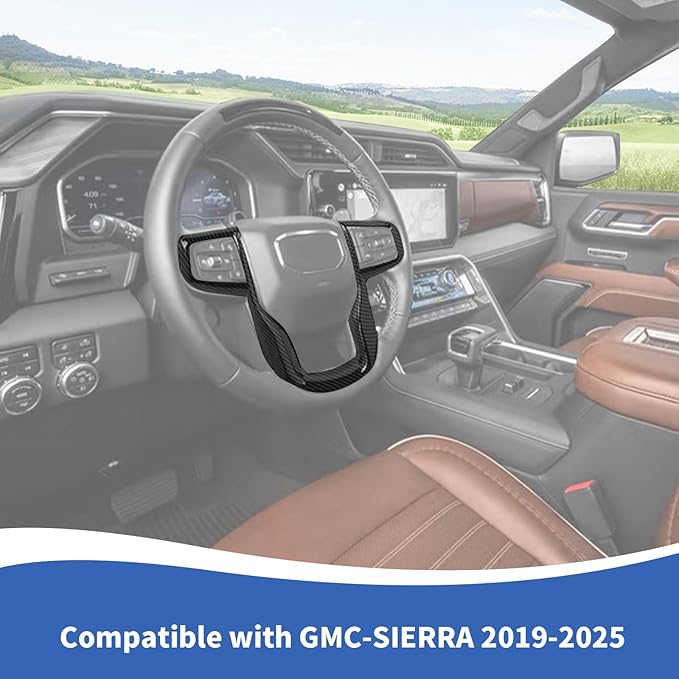 Carbon Fiber Steering Wheel Trim Cover Compatible with GMC-Sierra 1500 2019-2025 & GMC-Sierra 2500HD/3500HD 2020-2024, for GMC-Yukon 2021-2024