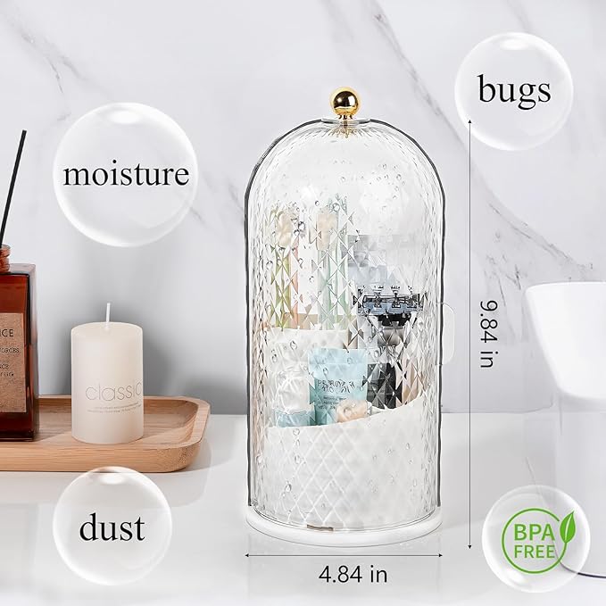Toothbrush Holder with Cover for Bathroom Countertop, Rotating Organizer for Electric Tooth Brush and Toothpaste, 3-Slot Make