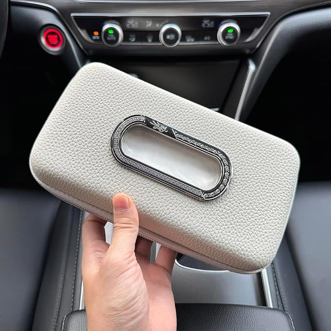 Car Tissue Holder, Sun Visor Napkin Holder, Car Visor Tissue Holder, Luxury PU Leather Backseat Tissue Case Holder (Grey)