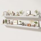 72 Inch Floating Shelves | 6.5 Inch Deep White Floating Shelves Set of 2 | 72" W x 6.5" D Rustic White Wood Wall Shelves with
