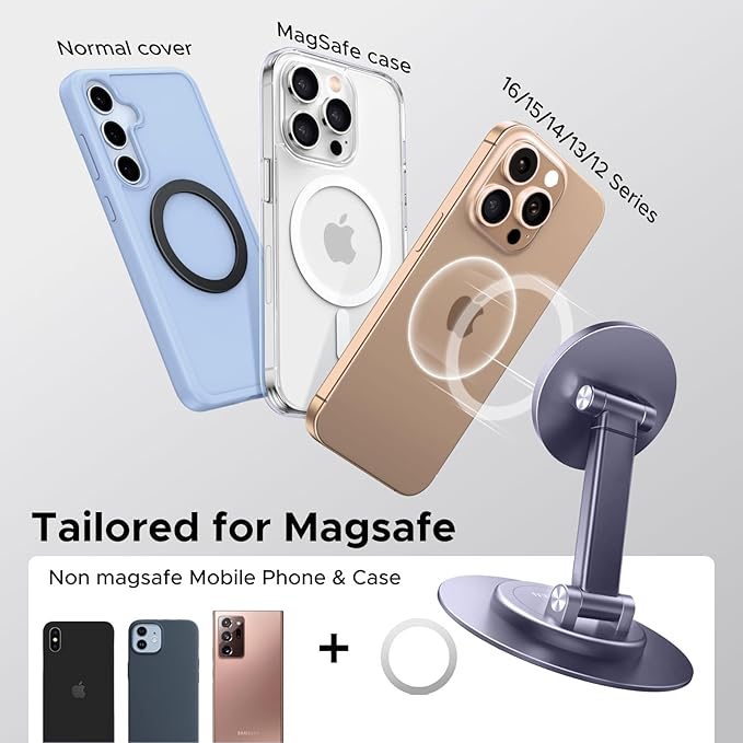 UGREEN Magnetic Phone Stand for MagSafe, Height Adjustable iPhone Stand for Desk with 360° Rotation Compatible for iPhone 17 Air 16 Pro 15 Pro Max 14 Plus 13 12 and MagSafe Case, Grey
