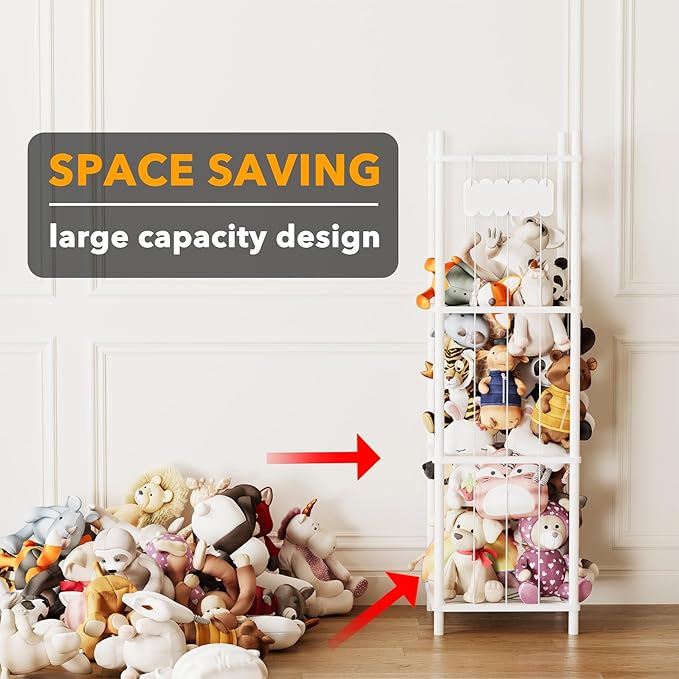 SpaceAid Stuffed Animal Storage Organizer, Wood Animals Zoo Toy Plushies Storage Holder, Large Capacity Plush Toy Cage for Pl