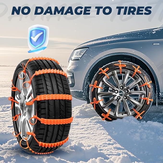 10 Pcs Universal Anti-Skid Snow Tire Chains, 2026 New Portable Emergency Non-Slip Plastic Cable Ties, Snow Tire Chains for Pi