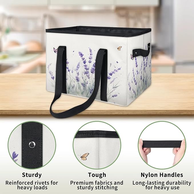 Reusable Grocery Bags Heavy Duty Shopping Bags Foldable Large Tote Bags with Long Handles & Hard Bottom