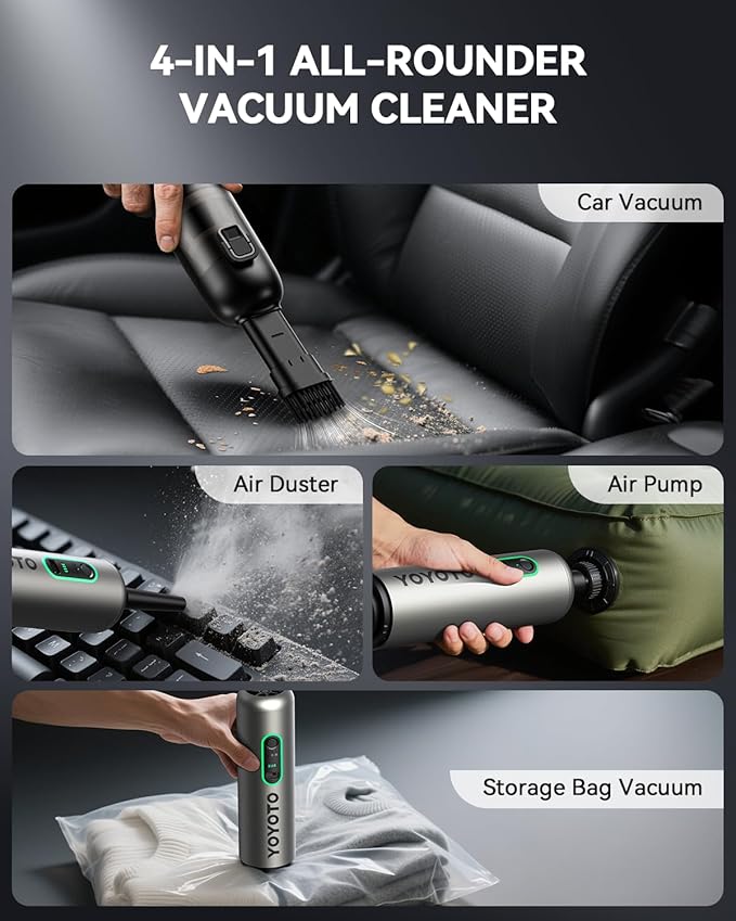 Car Vacuum, Handheld Vacuum Cordless with 21000Pa Powerful Suction & 3 Modes, 4-in-1 Portable Hand Held Mini Vacuum Cleaner R