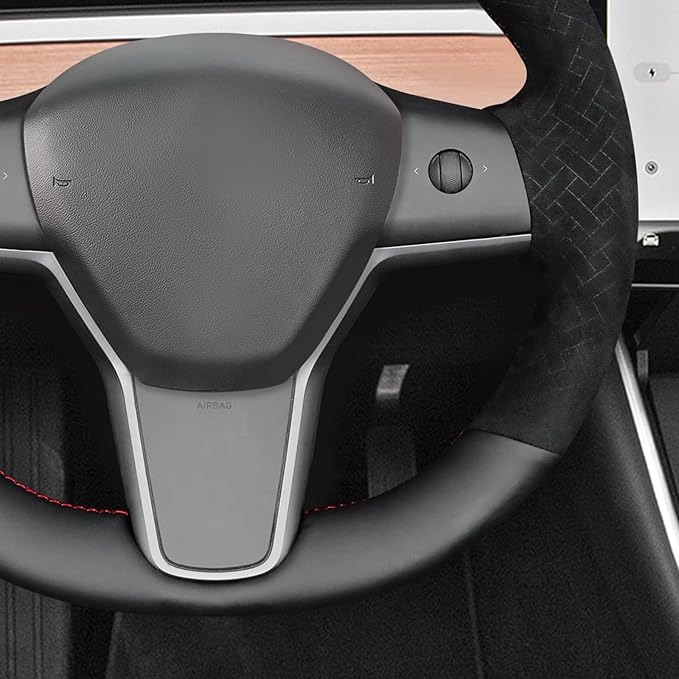 MEWANT Hand Stitched Steering Wheel Cover for Tesla Model 3 2017-2023 / Model Y 2020-2023 for Tesla Model 3/Y Accessories(3D Style)