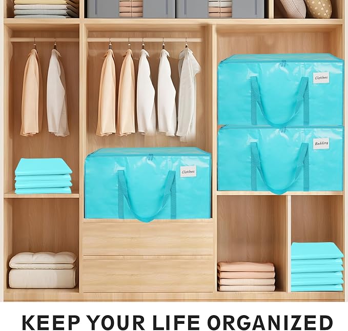 16 Pack-Extra Large Heavy Duty Moving Bags - Waterproof Storage Totes with Handles & Zippers, Foldable for College Dorm, Stor