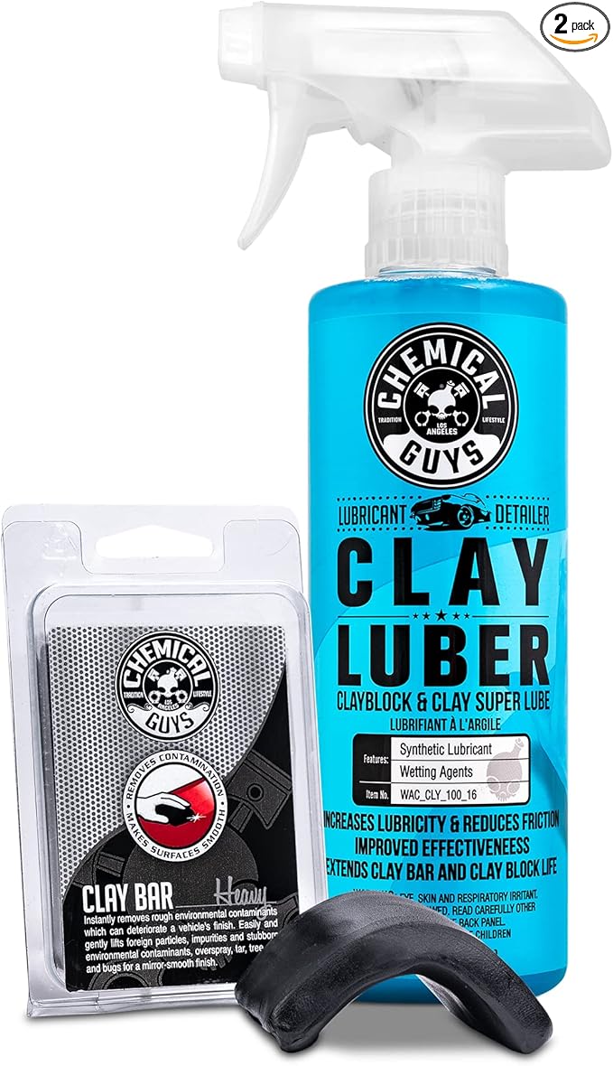 Chemical Guys Clay Bar Kit, Heavy Duty Clay Bar and Luber Synthetic Lubricant, 2-Piece Car Detailing Kit for Paint, Glass, and Clear Coat Surfaces - Black