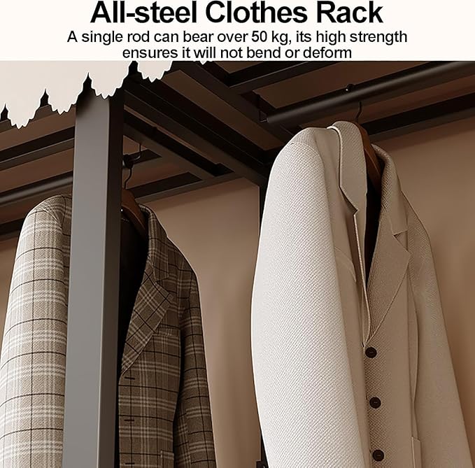 Portable Foldable Wardrobe Closet with Cover, Freestanding Metal Clothes Rack, Space-Saving Garment Organizer for Hanging Clo
