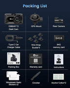 OMBAR Dash Cam Front and Rear, 4K/2.5K Ultra HD Dash Camera for Cars, Included 64GB Card, Built-in 5G Wi-Fi & GPS, 3.16” IPS 