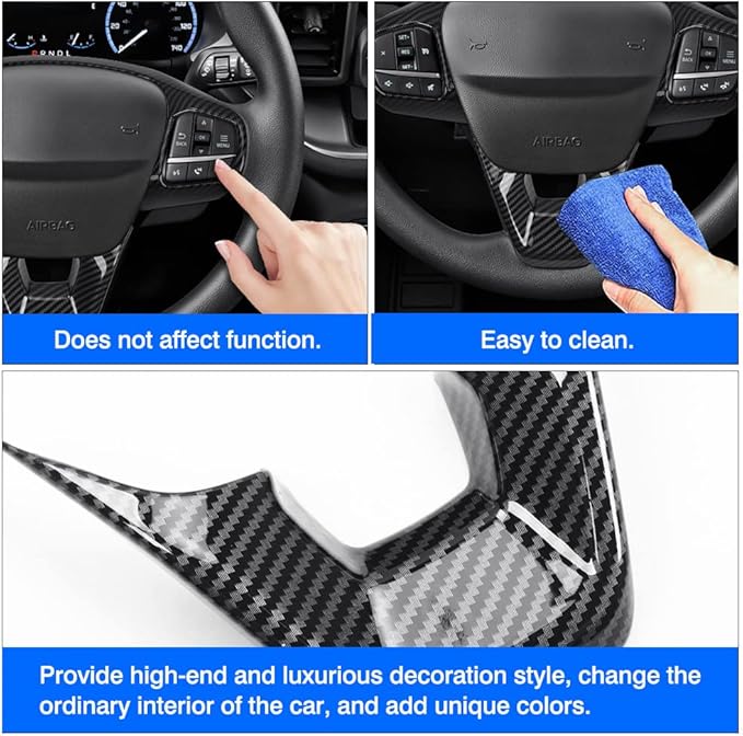 Autorder Custom Fit for Accessories Ford Bronco Sport (CX430) 2021 2022 2023 2024 2025 Carbon Fiber Steering Wheel Panel Trim Cover Automotive Interior Accessories Decoration