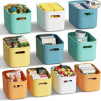 ORGIDOL 10 Pack Colorful Plastic Storage Bins, Storage Container for Organizing, Colored Storage Boxes with Handle for Shelve