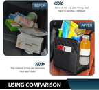 Car Seat Back Organizer, 10" x 10" Multifunctional Auto Backseat Hanging Storager with Side Pockets, Big Capacity Waterproof Wear-Resistant PU Leather Garbage Can for Most Cars (Black)