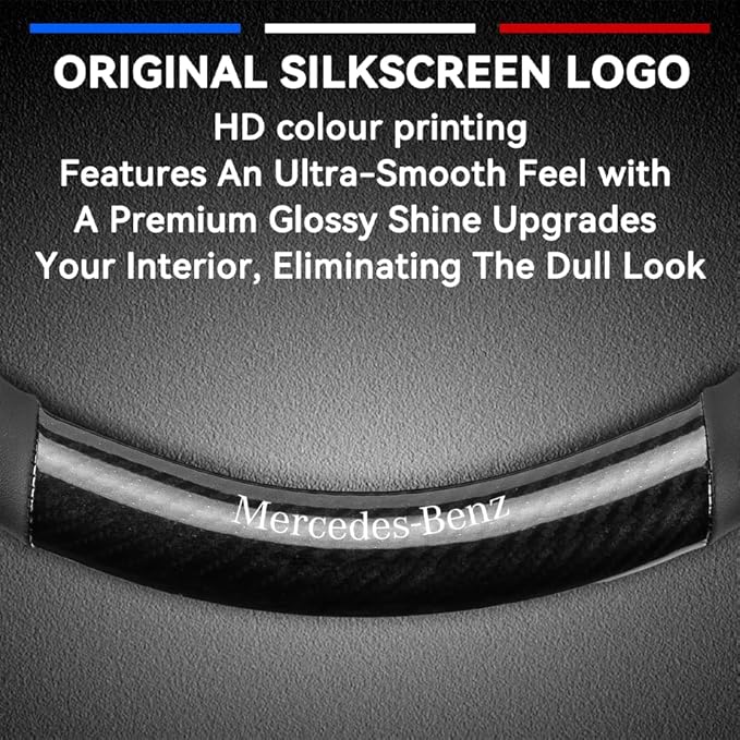 Customized Steering Wheel Cover Compatible with Mercedes-Benz, Premium Nappa Leather&Bright Carbon Fiber Texture Steering Wheel Cover, with Coasters and 3-in-1 USB Fast Charging Cable (Black)