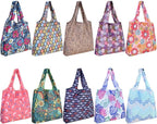 SZUAH Reusable Grocery Shopping Bags 10 Pack, Foldable Tote Bags with Attached Pouch, Machine Washable Nylon Shopping Totes for Groceries, Travel, Beach (40 lbs Capacity)