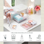 STORi SimpleSort 3-Piece Stackable Clear Drawer Organizer Set | 9" x 6" x 2" Rectangle Trays | Wide Makeup Vanity Storage Bin