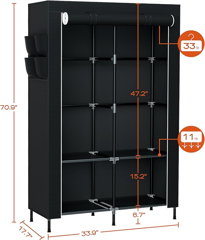 CASAMAYA Portable Closet, 34 Inch Large Capacity Wardrobe Closet with Cover, Clothes Storage Organizer with Shelves and 2 Han