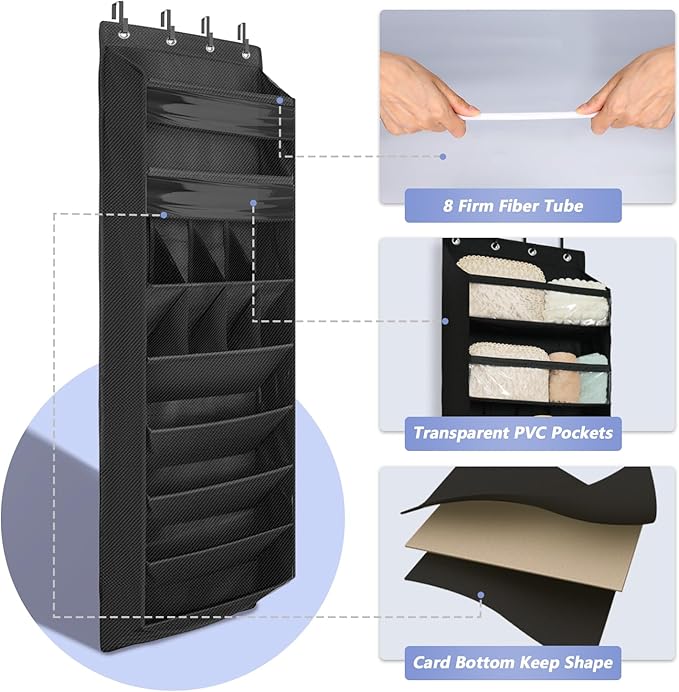 FENTEC 1 Pack 8 Shelves Over The Door Shoe Organizer, 68" Exlarge Deep Pockets Hanging Shoe Organizer, Shoe Rack for Closet, 