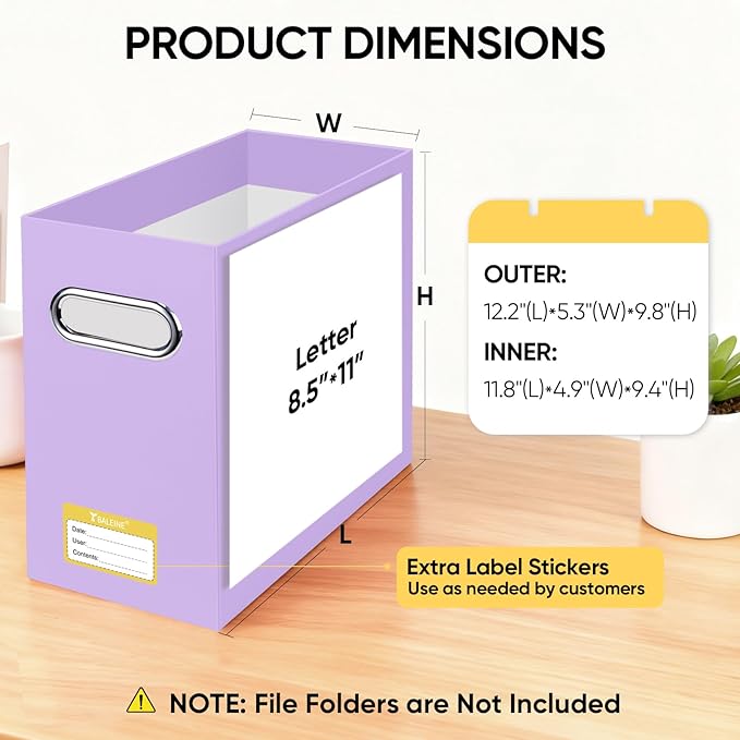 BALEINE File Organizer Box, Cardboard File Folder Organizer with Handle for Letter Size, Portable Collapsible Hanging Filing 