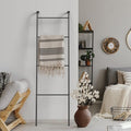 Blanket Ladder Decorative Towel Rack Holder for Bathroom, Wall Leaning Metal Drying Quilt Stand for Living Room Bedroom Farmh