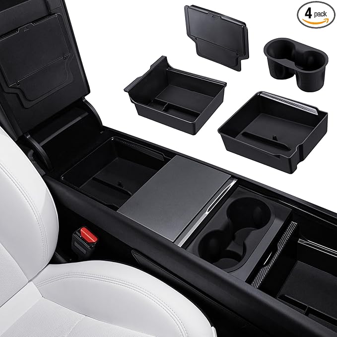 Motrobe 4PCS 2026 Center Console Organizer Tray for Tesla Model Y Juniper (Only Premium & Performance 2025/2026) Model 3 Highland (Standard, Premium & Performance 2024/25/26) Accessories