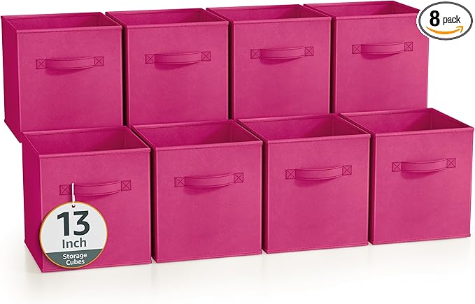 Sorbus 13 Inch Storage Bins - Sturdy Collapsible Fabric Storage Cubes with Handle - 8 Foldable Baskets for Organizing Clothes