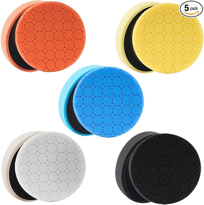 Buffing Polishing Pads, 5Pack 6.5 Inch Face for 6 Inch Backing Plate Compound Buffing Sponge Pads Cutting Polishing Pad Kit for Car Buffer Polisher, Polishing and Waxing