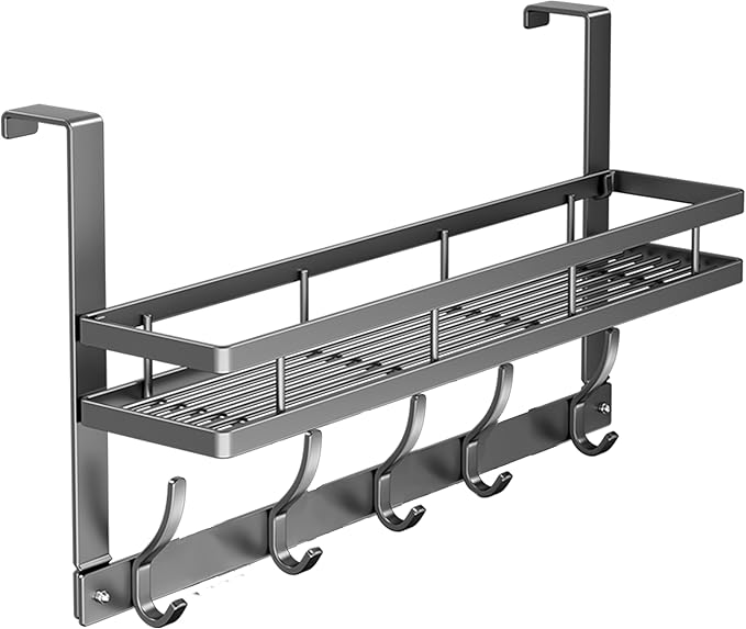 Over The Door Hooks Organizer, Coat Rack Over The Door Storage Hanger Towel Rack with Mesh Baskets and 10 Hooks, Back of Door