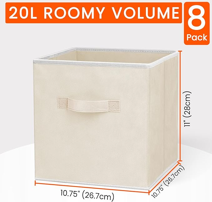 Criusia Storage Cubes - 11 Inch Heavy Duty Fabric Storage Bins for Shelves Closet Cube Organizer - 8 Pack Collapsible Cube St