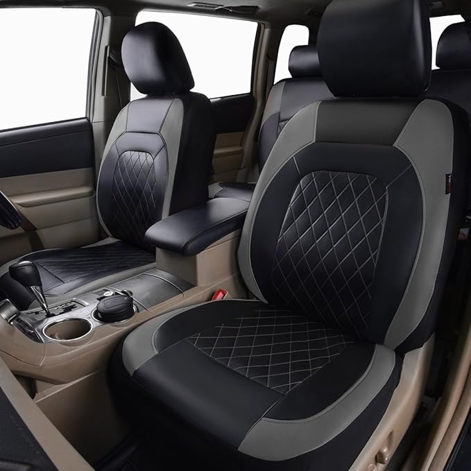 Universal Deluxe Pu Luxury Vinyl Faux Leather Car Seat Covers Full Set, Airbag Compatible, Breathable, Fit for Most Sedans, V