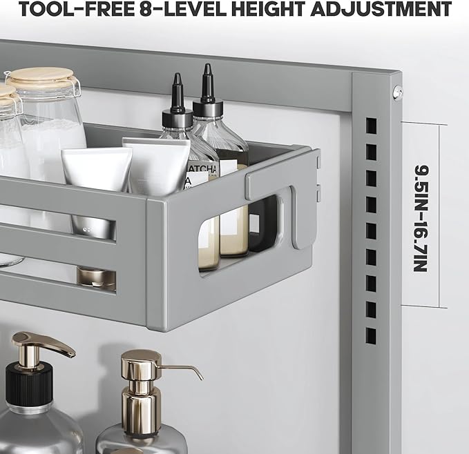 2 Pack Under Sink Organizer,Pull Out Cabinet Organizer With Smooth Cylindrical Rail,Metal Slide Out Drawer for Kitchen Bathro