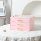 Frebeauty Clear Lid Jewelry Box,3-Layer Jewelry Organizer with Drawer,PU Leather Jewelry Organizers and Storage,Jewelry Boxes