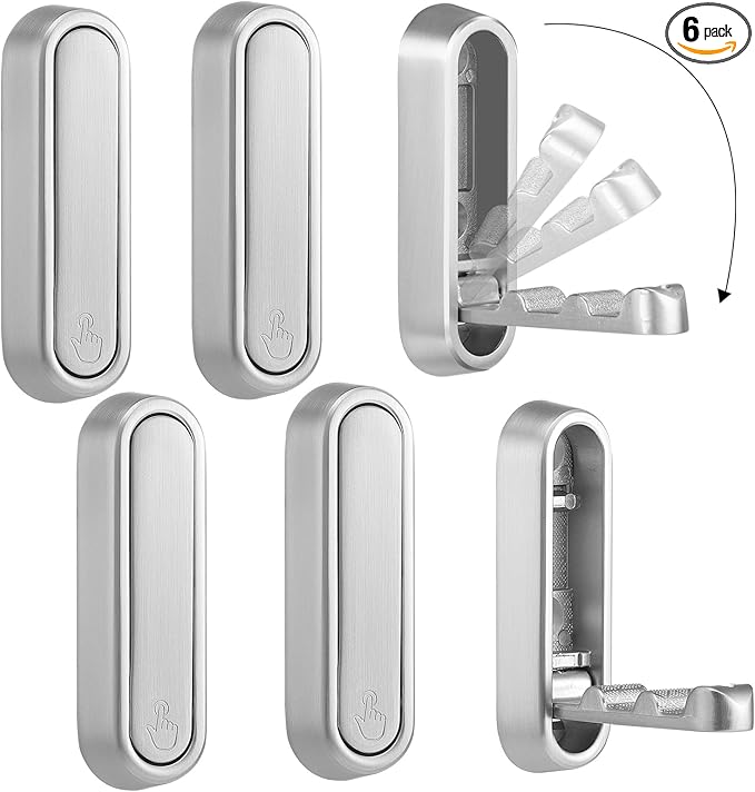 Dntorx Folding Coat Hooks, 6 Pcs Foldable Silver Wall Hooks Heavy Duty Foldable Hook Bathroom Towel Hooks Robe Hooks Wall Mou