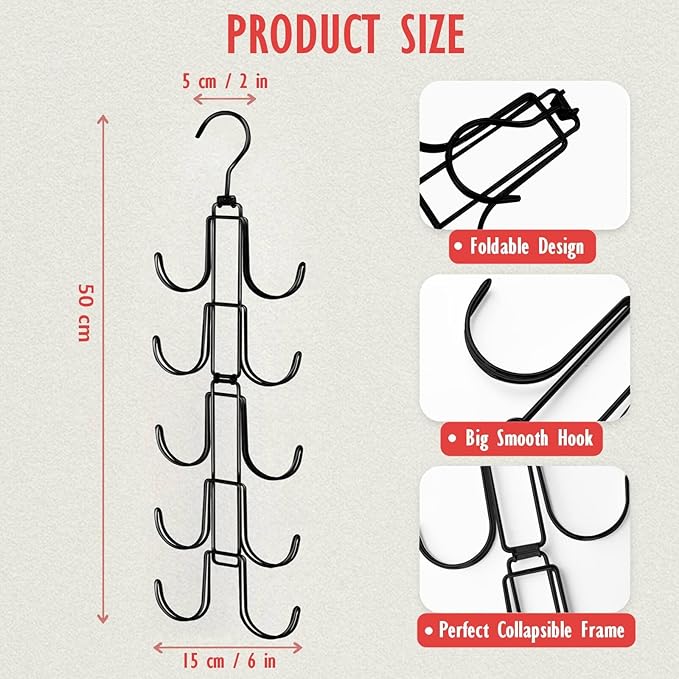Hat Organizer for Closet, Collapsible Caps Rack with 10 Rotatable Large Hooks, Holds Up to 40 Baseball Caps, Metal Space Savi