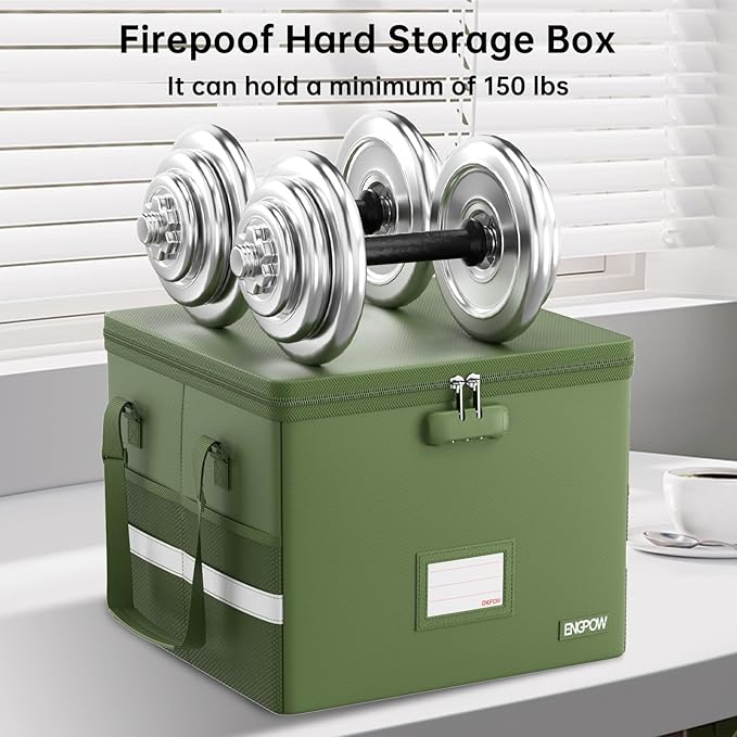 ENGPOW 5200°F File Box Fireproof Document Box with Lock,Heat Insulated Collapsible File Storage Organizer Box with Handle,Por