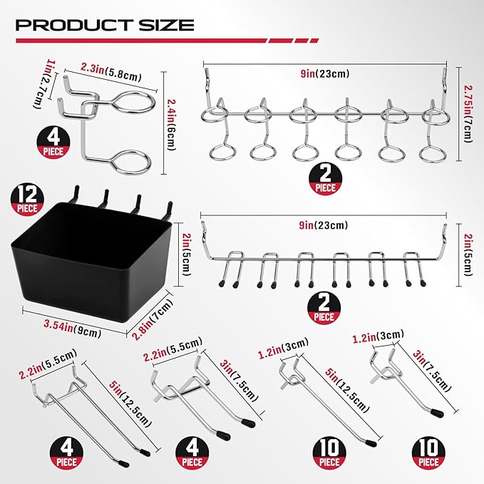 300-Piece Pegboard Hook Set, Pegboard Organizer Accessories for Hanging, Durable Metal Hooks for Tool Organization, Garage, W