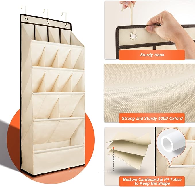 FENTEC 1 Pack Over the Door Shoe Organizers, Hanging Shoe Organizer with Large Deep Pocket Shoe Holder for Closet Shoes Rack 
