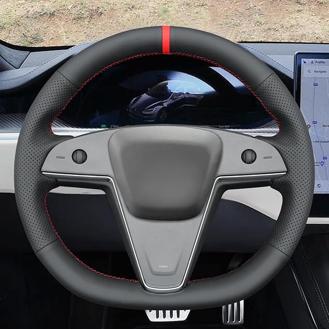 MEWANT Hand Stitched Tesla Model S(O-Shaped) Steering Wheel Cover Wrap for Tesla Model S 2021-2023 / Model X 2021-2023 Steering Wheel Accessories