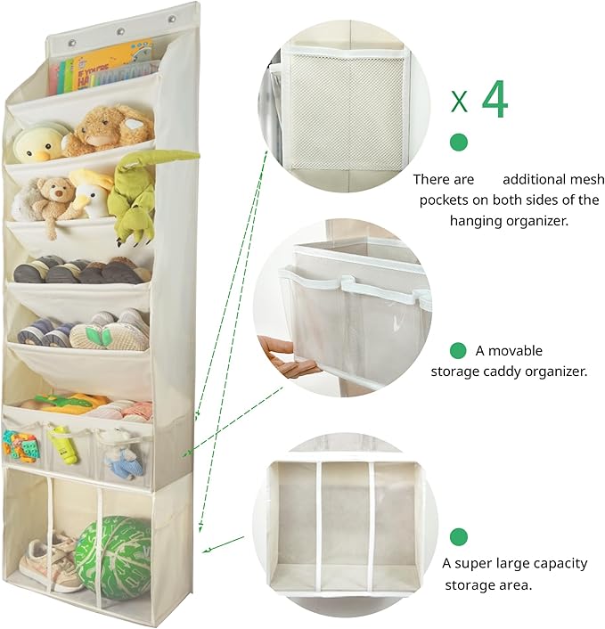 3in1 Over The Door Shoe Organizer with 5 Slanted Compartments,Removable Storage Bin & Transparent Pockets,Thickened Waterproo