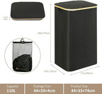 iEGrow Laundry Hamper with Lid, 110L Large Laundry Hamper with Handle and Lid, Collapsible Clothes Basket Organizer with Remo