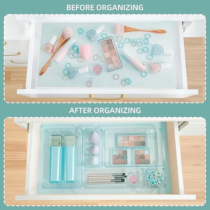 Kitchen Desk Drawer Organizers Storage for Office, Small Acrylic Vanity Trays Makeup Organizer for Drawer Bathroom Plastic Ma
