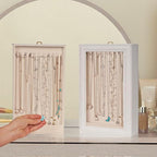 Necklace Organizer Box - 2-Layer Double-Sided Clear Lid Jewelry Storage Case, Anti-Tangle Necklaces Display Holder for Pendan