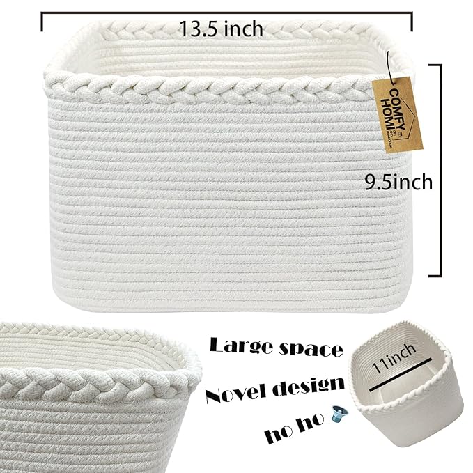 COMFY-HOMI 3Pack Small Woven Cotton Rope Basket for Organizing, Gift Baskets for Handles, Empty Gift Baskets, Medium Rope Bas