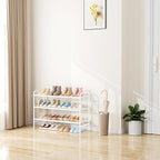 VILICK 3 Tier Shoe Rack 33" Wide Metal Shoe Organizer Long Shoe Storage with 4 Side Hooks Sturdy Shoes Shelf for Front Door E
