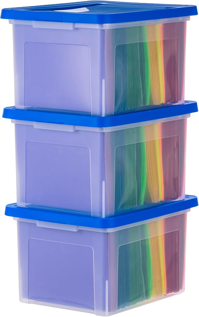 IRIS USA File Box, Plastic File Organizer Box With Lids, Letter/Legal File, Important Document Box, Portable Storage Filing B