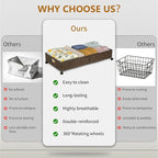 Under Bed Storage with Wheels, 40L Large Rolling Underbed Shoes Storage Boxs, Handwoven Rattan Under Bed Storage Organizer Dr